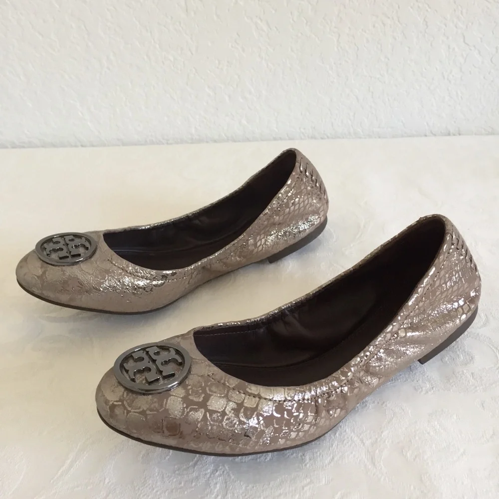 Tory Burch brow metallic logo flats